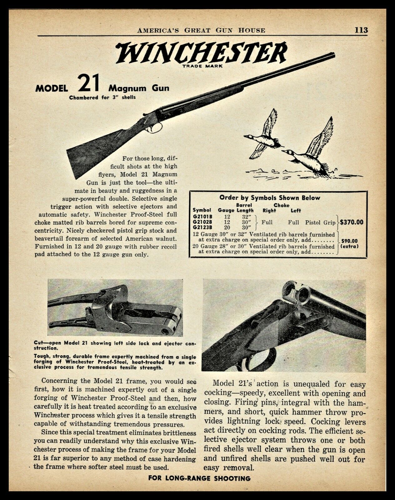 1955 WINCHESTER Model 21 Magnum Shotgun shown with Original Price AD