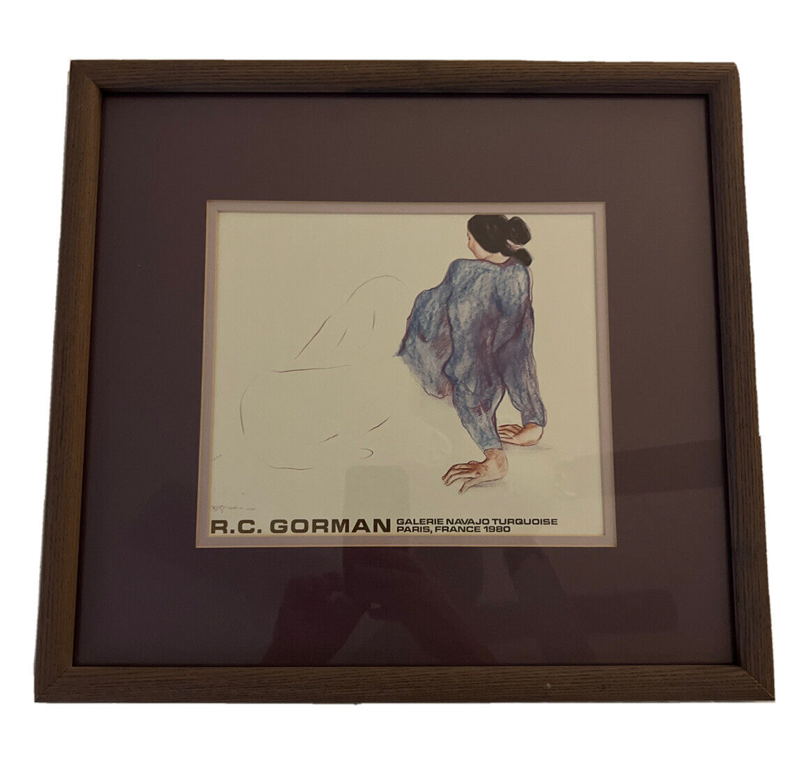 Vintage R.C. Gorman Navajo Turquoise Print Signed and Dated 1980 Framed purple