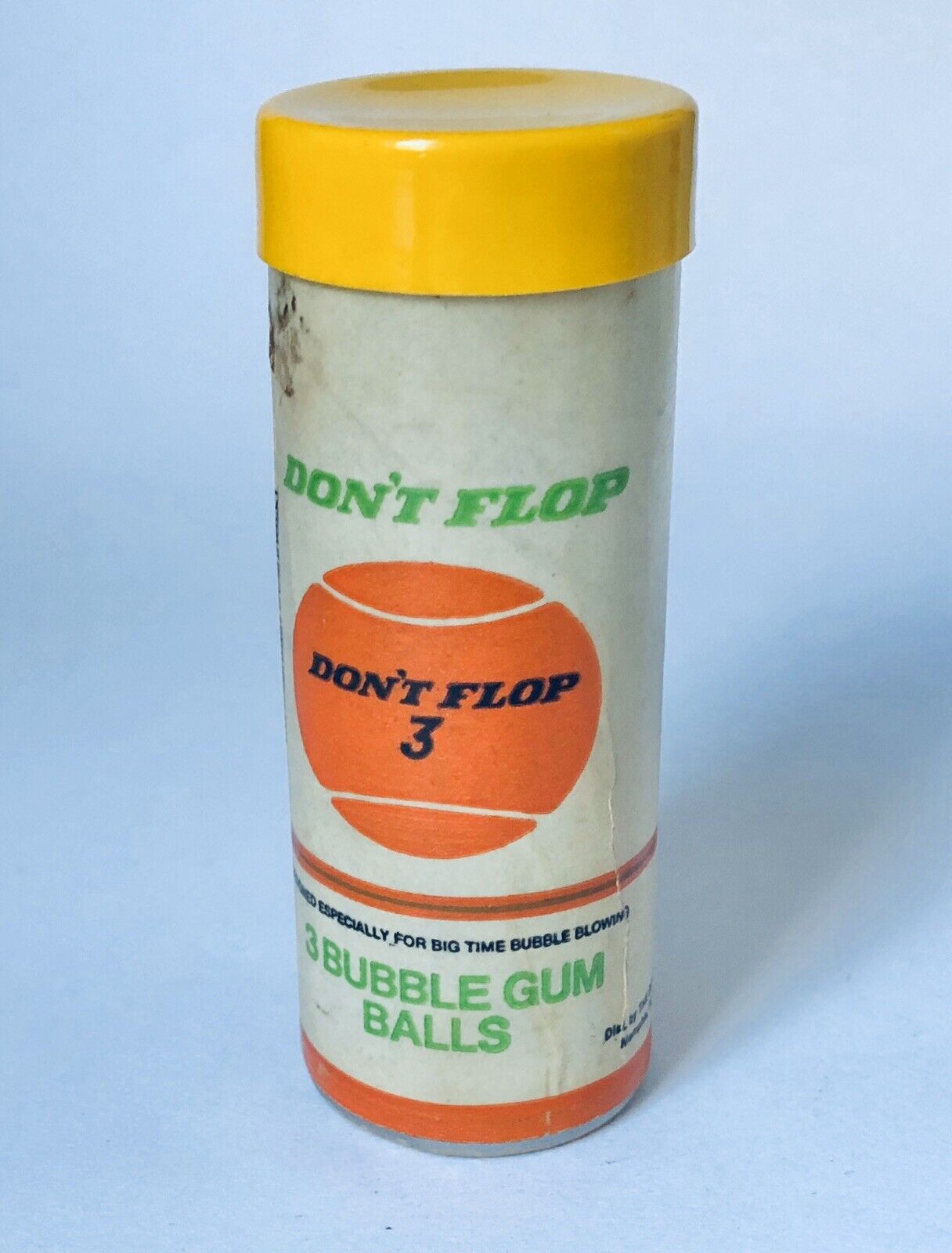 Vintage 1985 Donruss DON’T FLOP Tennis Ball Canister Bubble Gum candy container