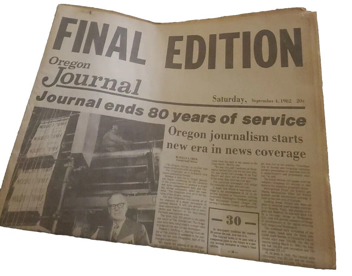 Vintage Oregon Journal Newspaper Final Edition 1982 Complete