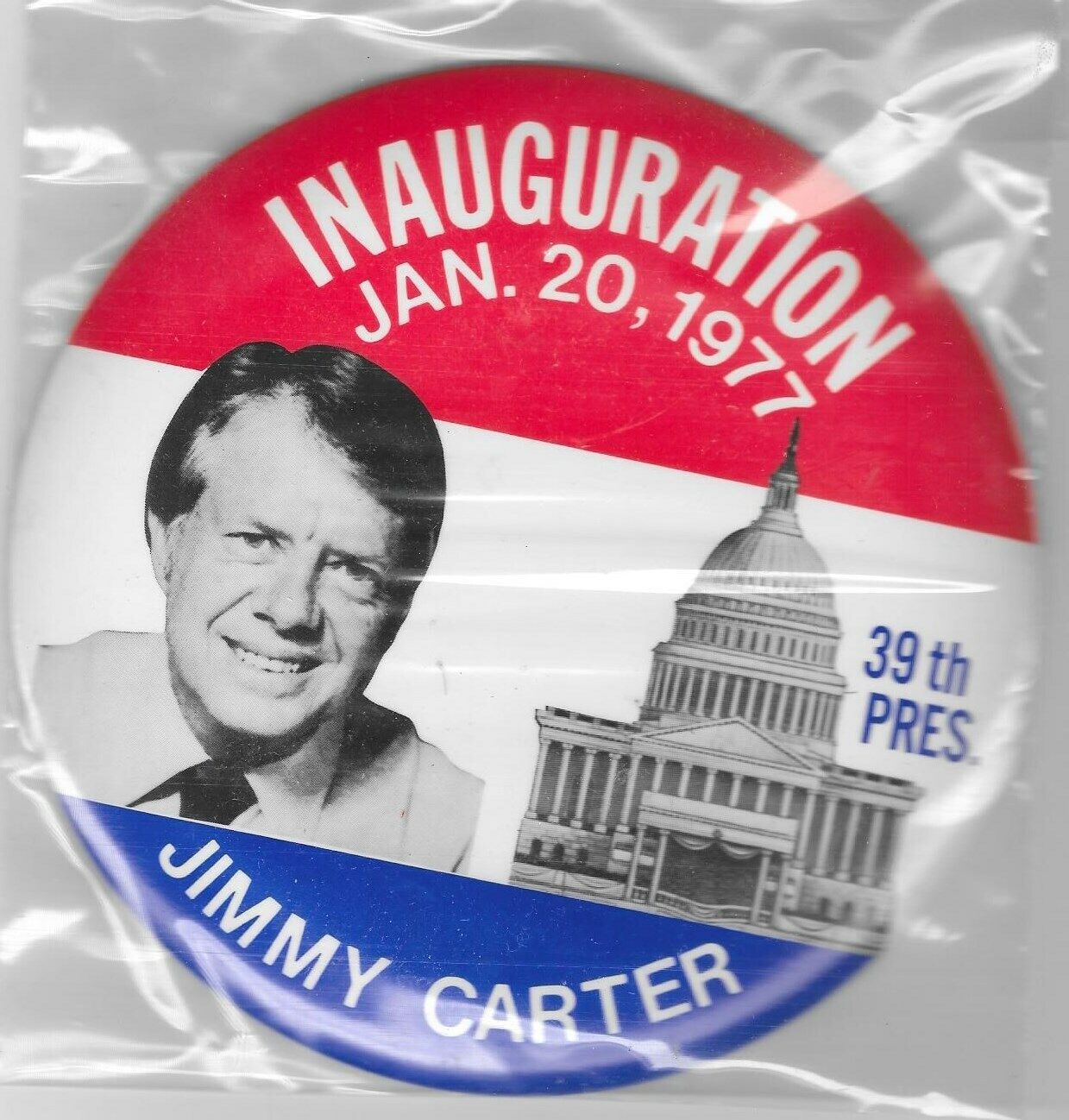 JIMMY CARTER 1977 PRESIDENT INAUGURATION POLITICAL BUTTON PINBACK 6 inch mint
