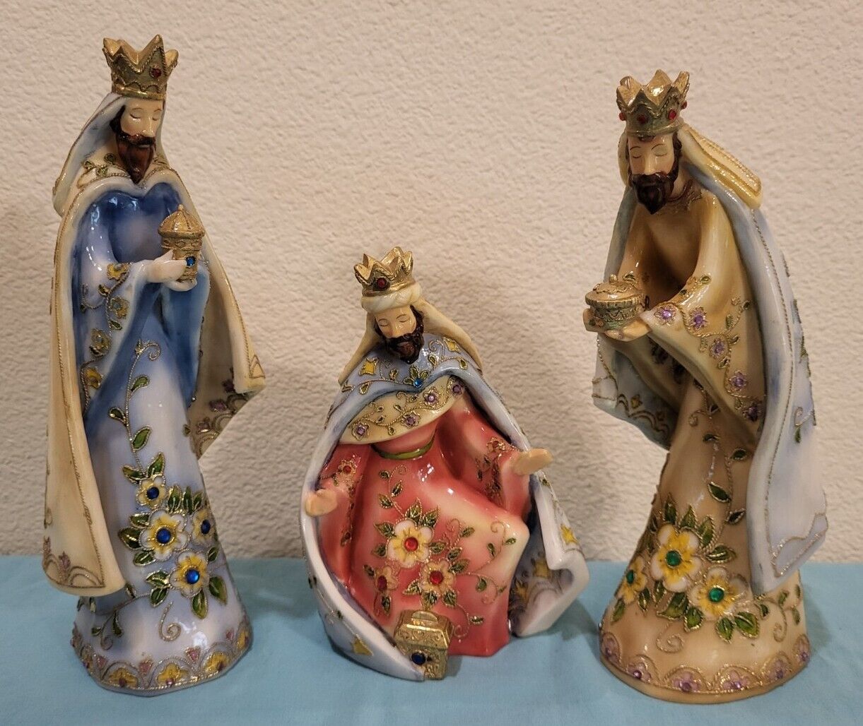 VTG • 3 Wisemen • Christmas Nativity • Hand Painted Resin W/Jewel Accents • Exc