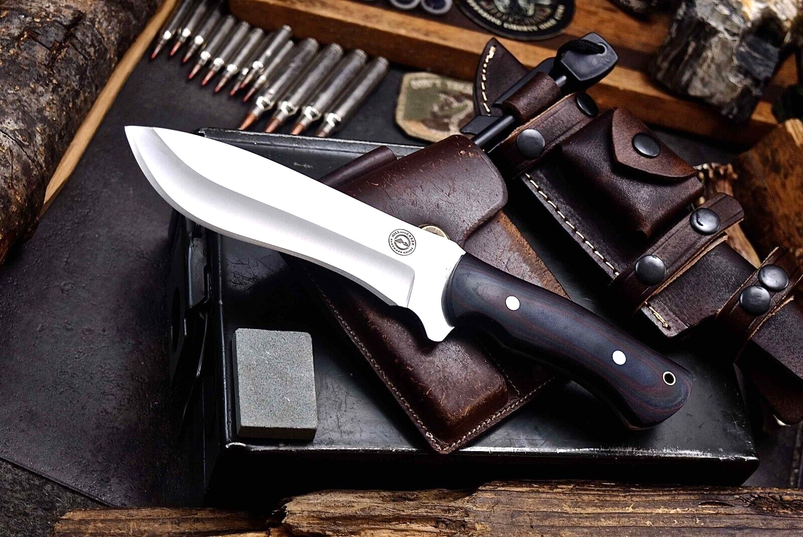 CFK HILL & CREEK Handmade D2 Custom Hunting Camping Knife & Sheath Set HC-02P