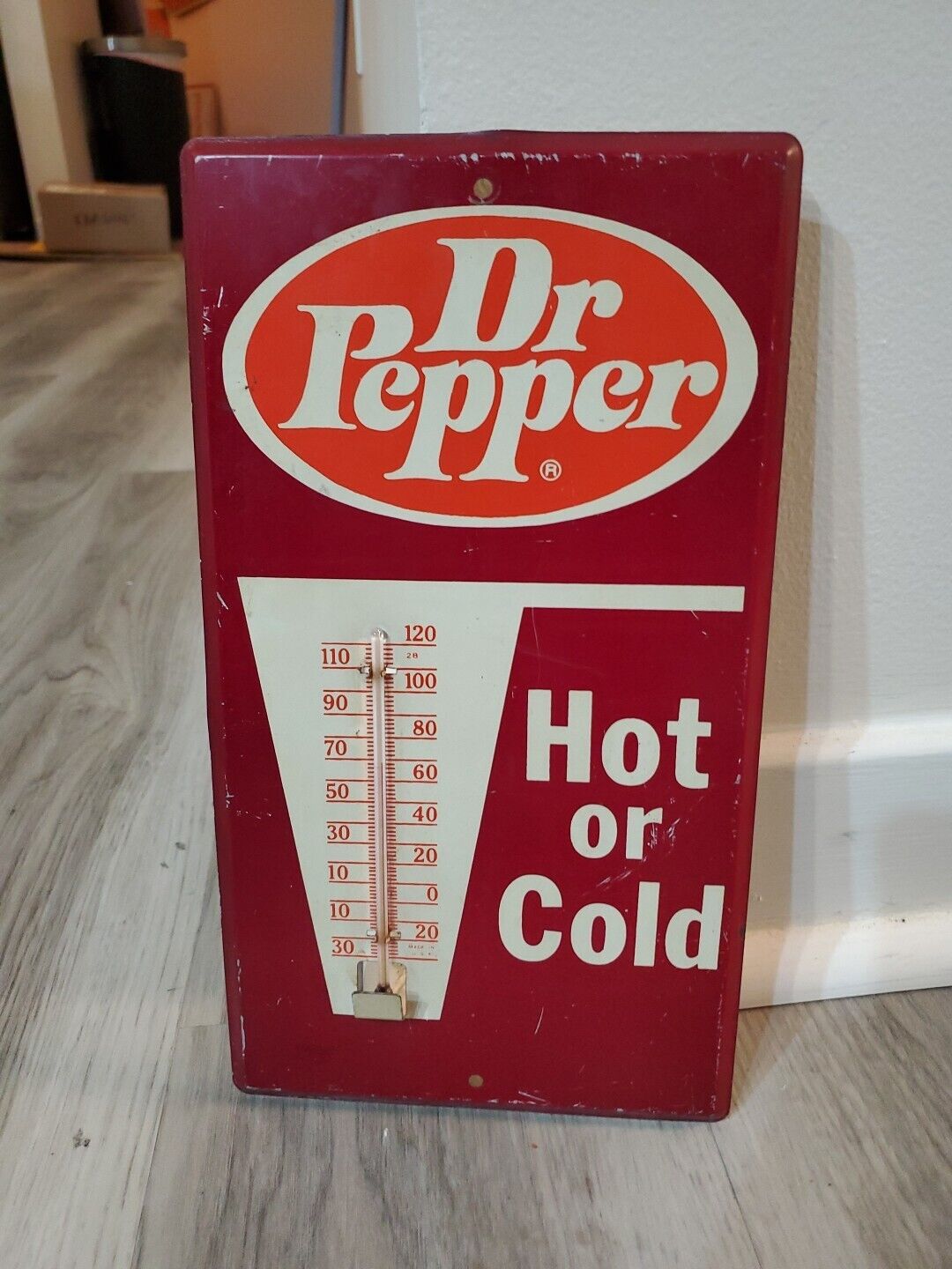 c.1960s Original Vintage Dr. Pepper Sign Metal Thermometer Soda Works Gas Coke