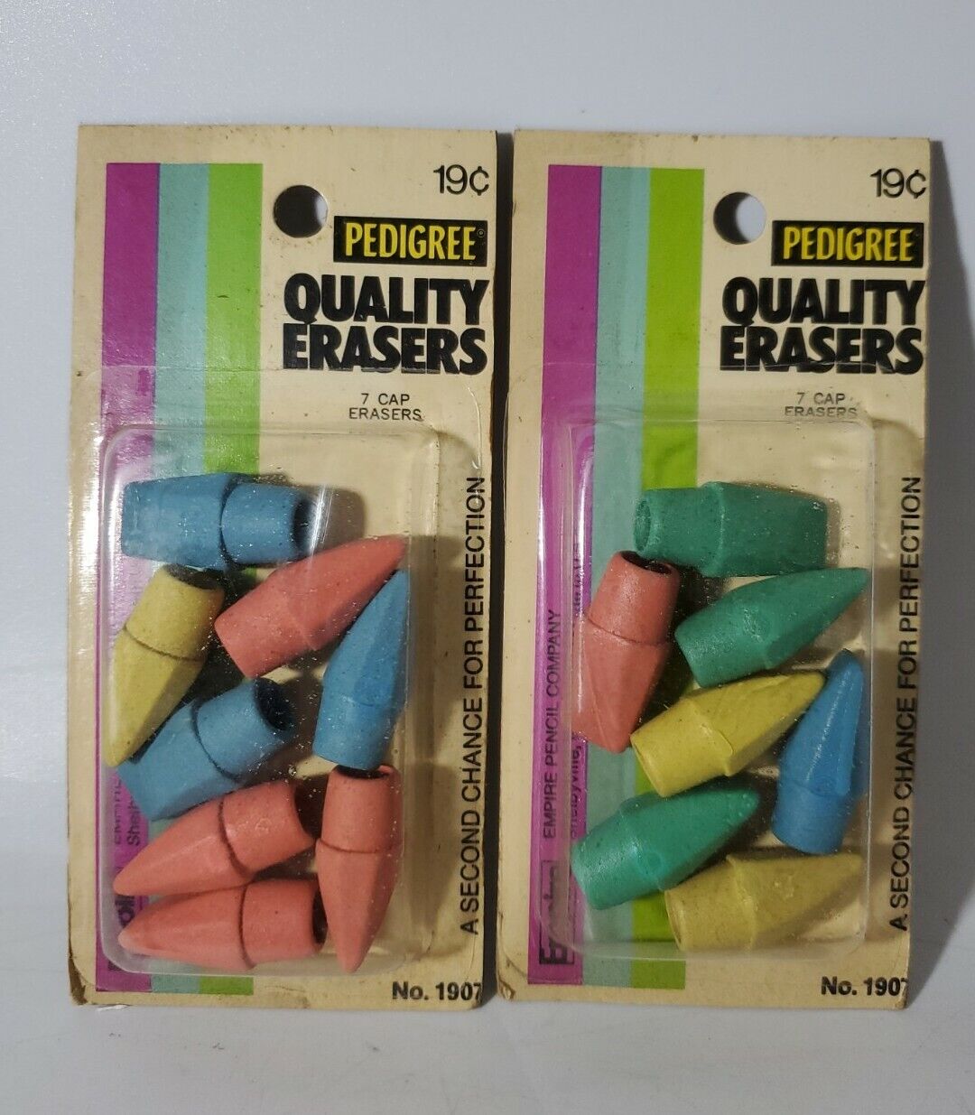 Lot of 2 Packs Vintage Pedigree Erasers 19 cent