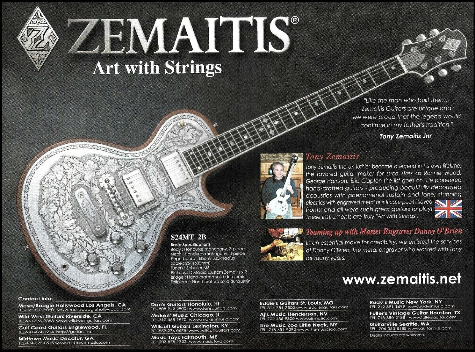 Tony Zemaitis S24MT 2B metal engraved guitar ad 2006 advertisement print