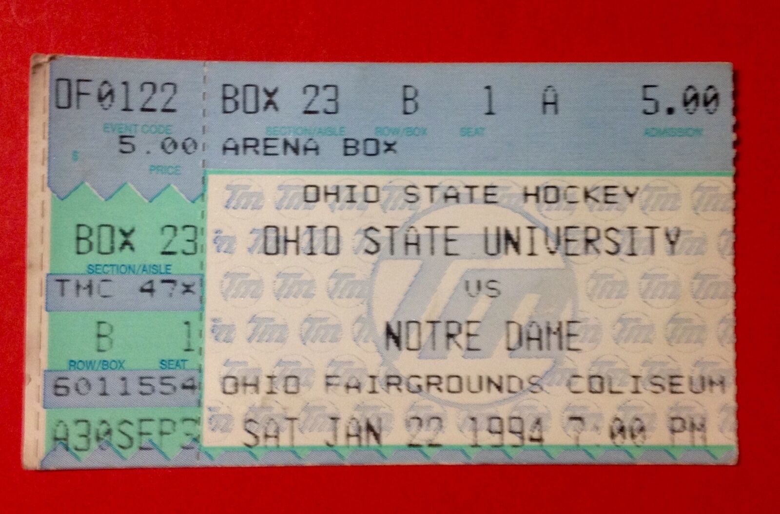 1994 Ohio State Buckeyes v Notre Dame Irish RARE Pre Big 10 Hockey League Ticket