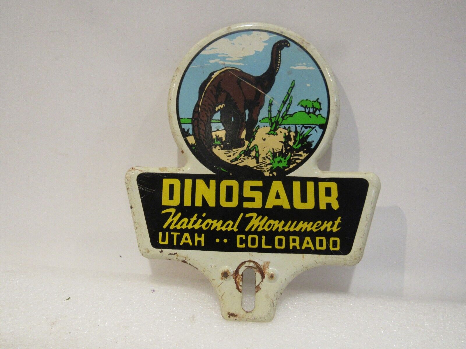 Vintage Dinosaur National Munument Utah CO Metal License Plate TOPPER Original