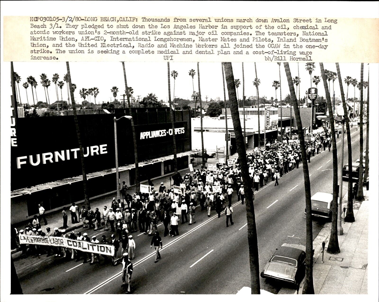 LAE1 1980 Original Bill Hormell Photo UNIONS UNITE FOR WAGE INCREASE LONG BEACH