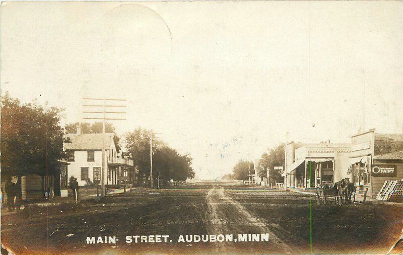 1907 Audubon Becker Minnesota Main Street View Hotel Hardware RPPC Real Photo