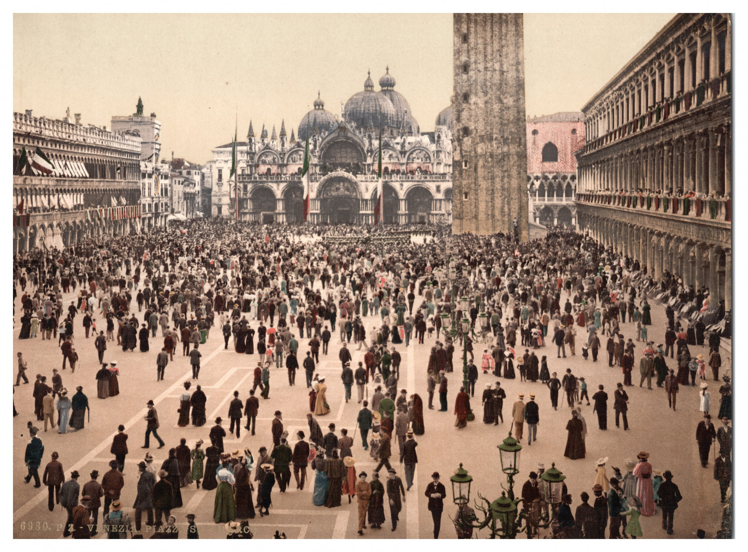 Italy, Venezia, Piazza San Marco vintage albumen print, photochromy, vintage