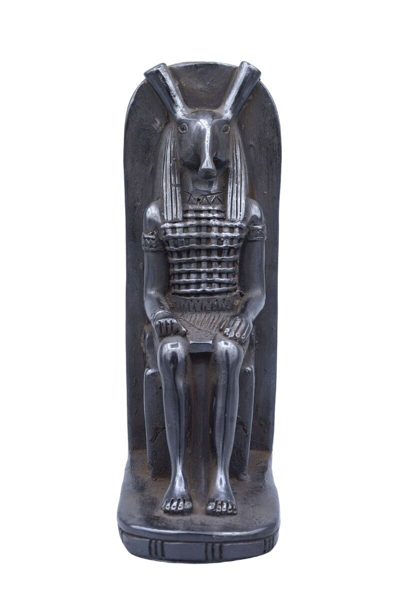 UNIQUE ANTIQUE ANCIENT EGYPTIAN Seth God of Chaos Seated Throne Stone Black