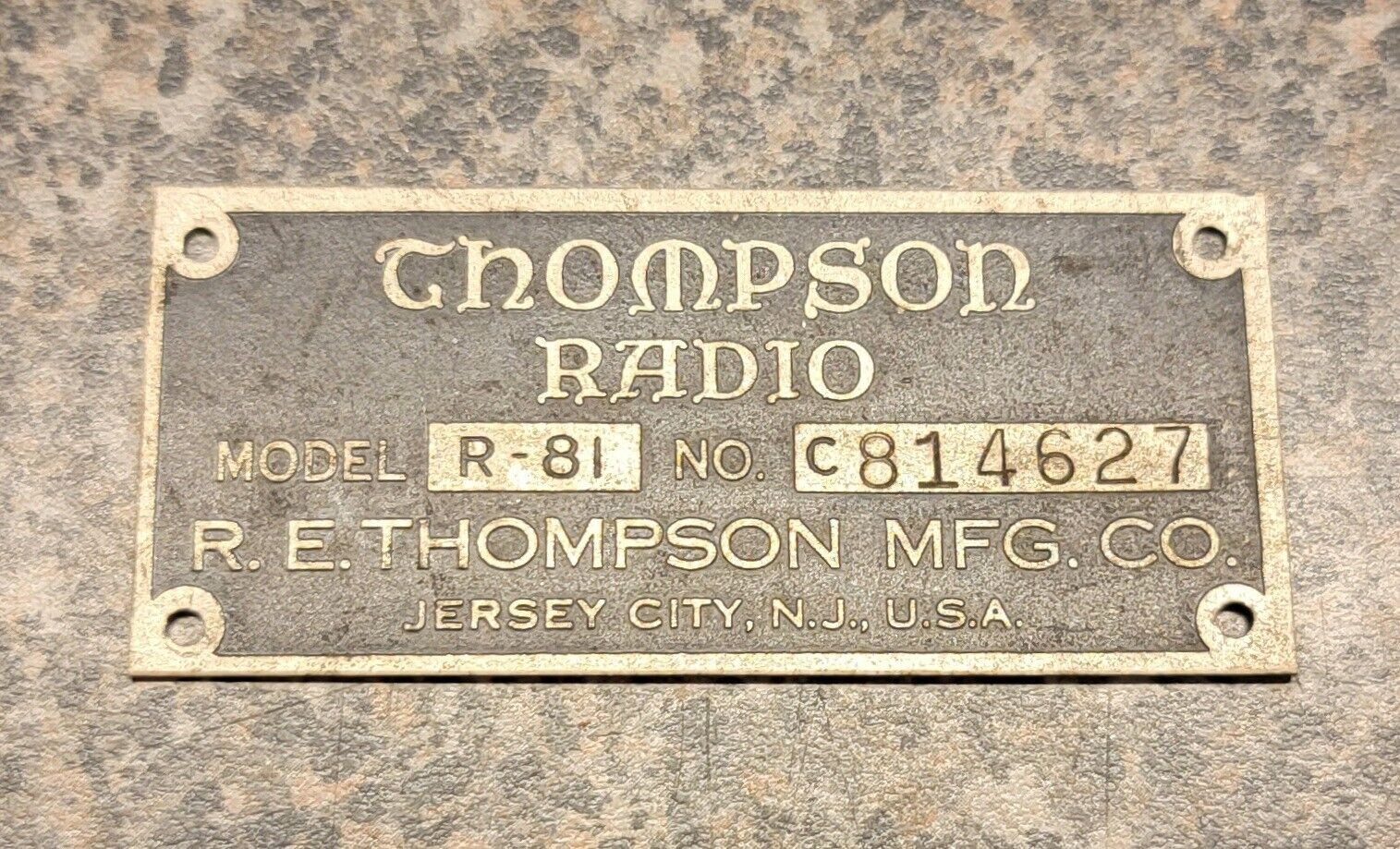 Vintage THOMPSON RADIO Metal SIGN PLAQUE R-81 NEW JERSEY