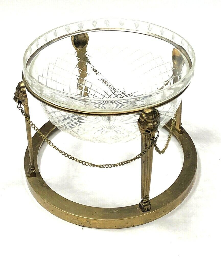  Vintage Stunning Pedestal Glass Bowl Stand Gold Claw Foot Chain Decor Luxe Home