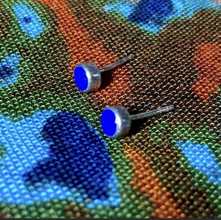 Vintage Blue Lapis Tiny Round Earrings