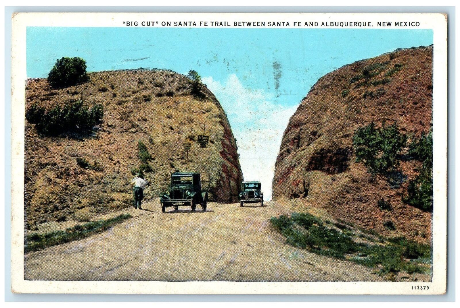 1932 Big Cut On Santa Fe Trail Between Albuquerque New Mexico NM Posted Postcard