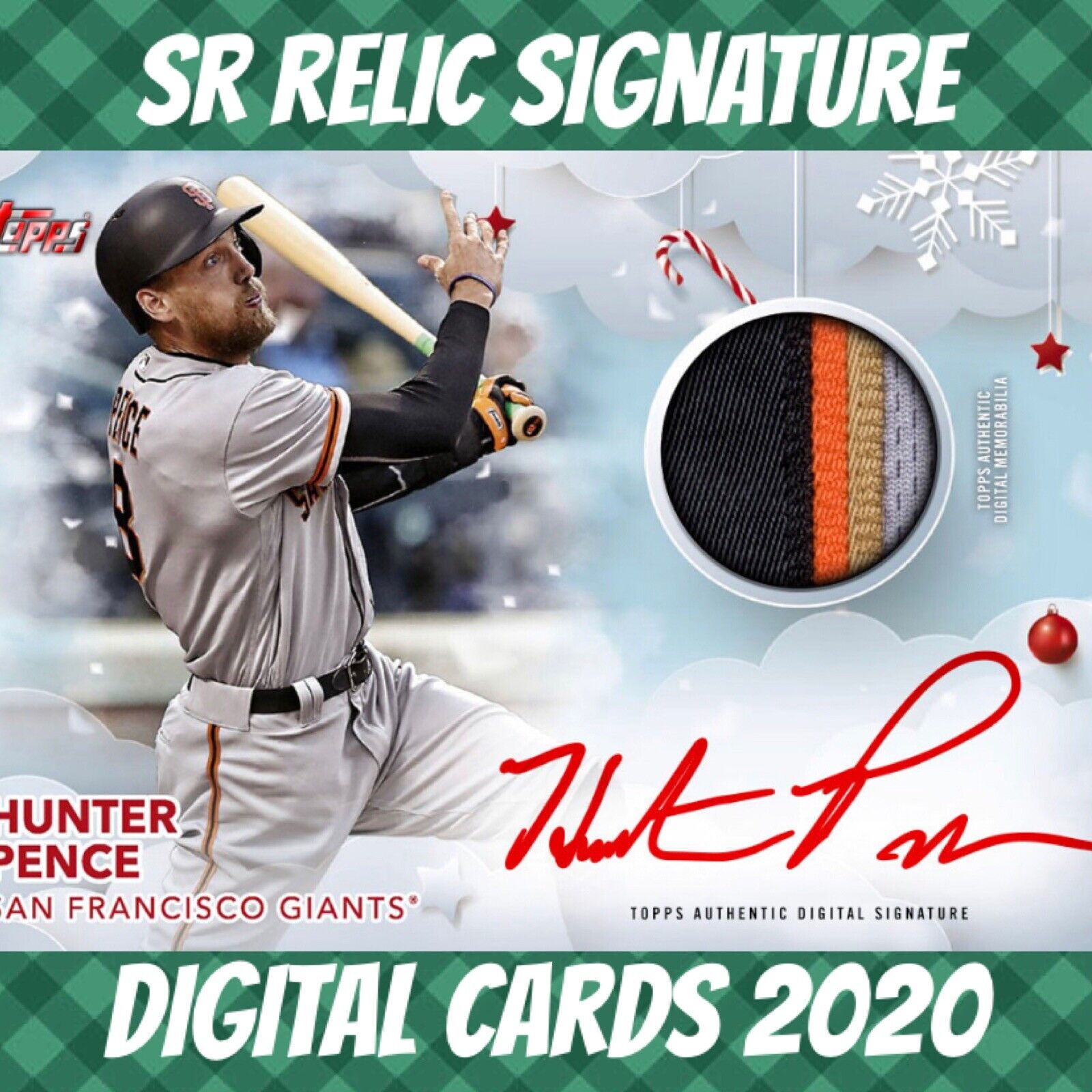 2020 Topps Bunt 20 Hunter Pence Holiday Box Signature Relic Digital Card