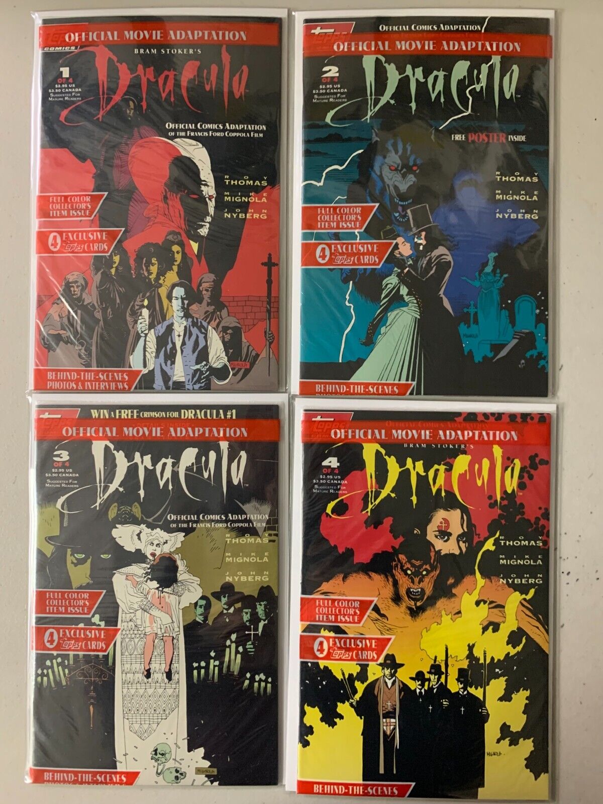 Dracula Topps Comics set #1-4 direct 4 diff polybagged with cards 8.0 (1992-93)