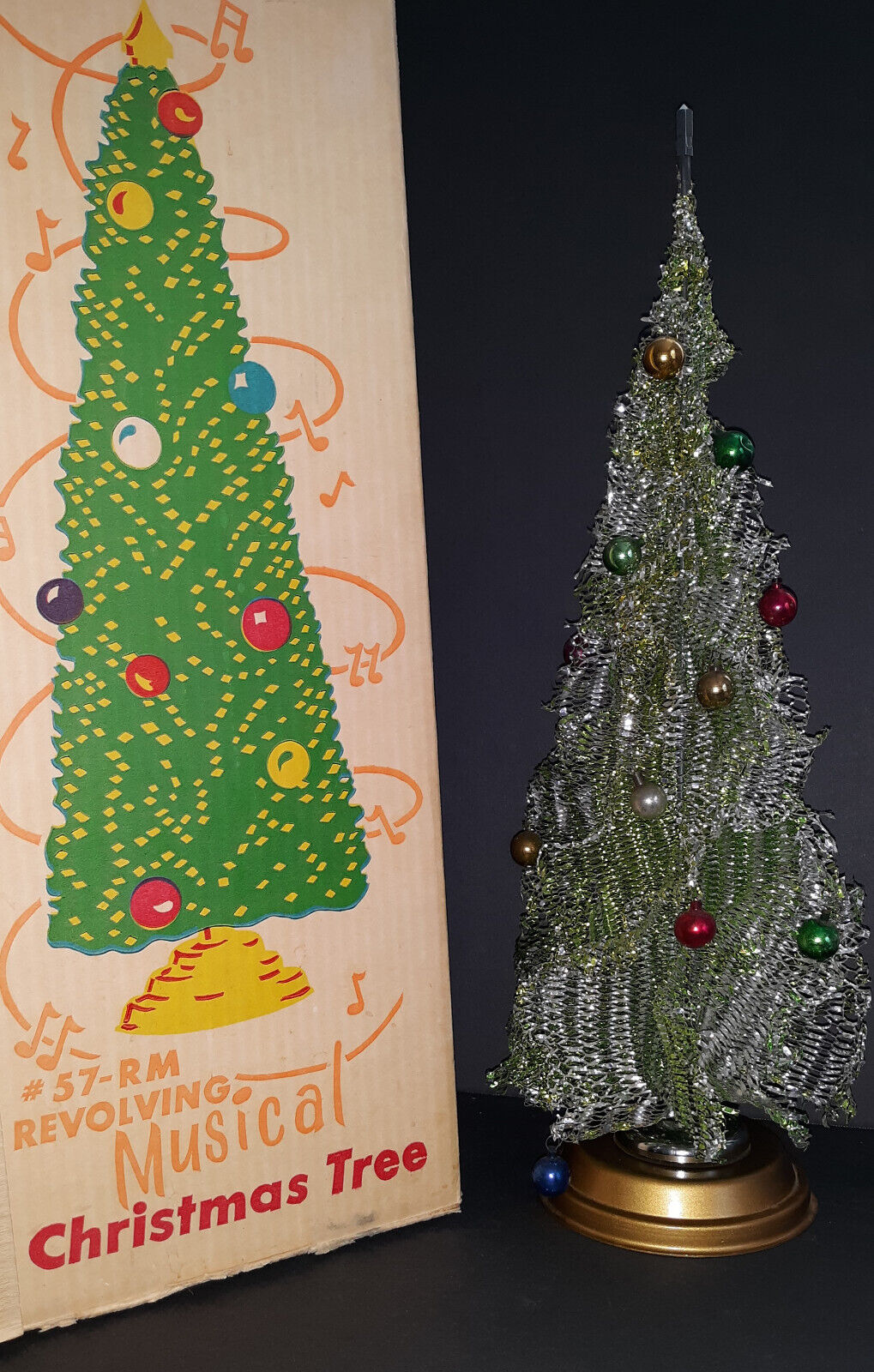 Vintage HANDY THINGS 57-RM Aluminum Mesh Revolving Musical Christmas Tree IOB 