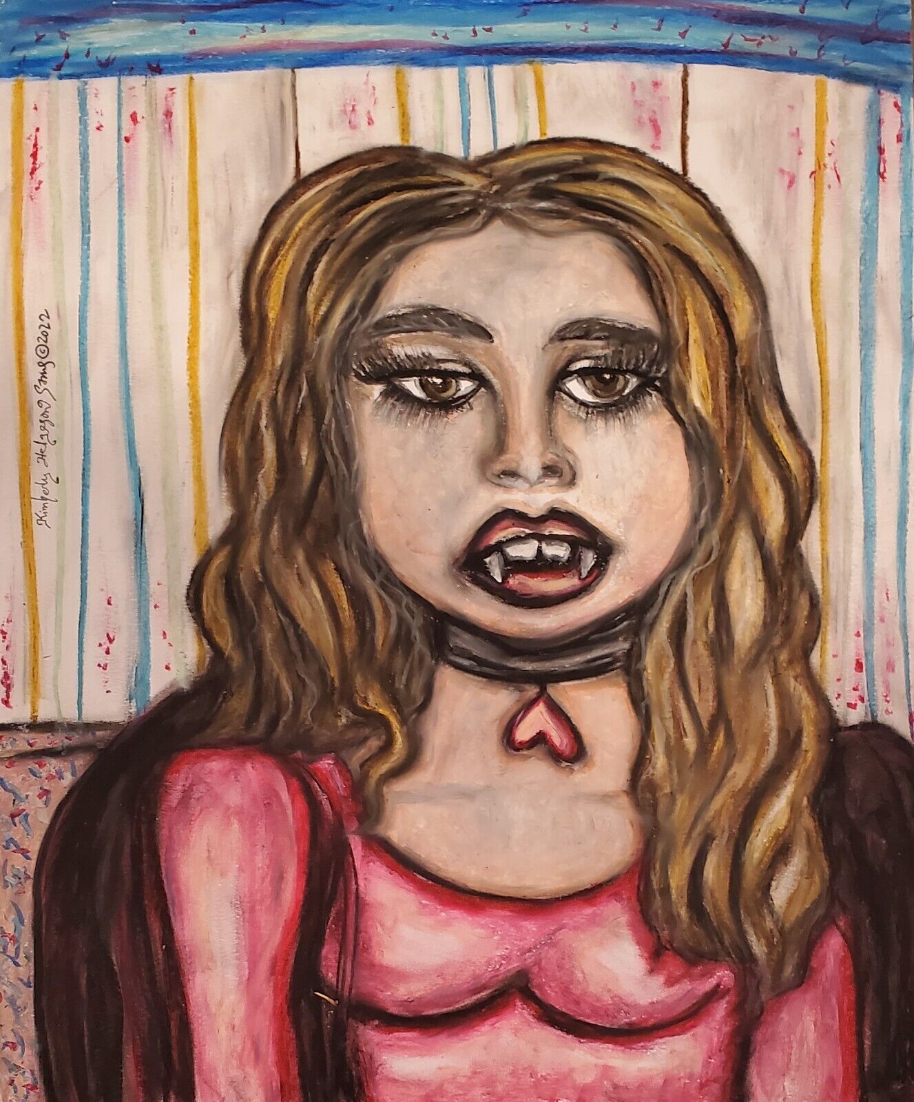 GLAMPYRE Gothic Art ORIGINAL 14x17 Pastel Painting KSAMS Vampire Woman Halloween