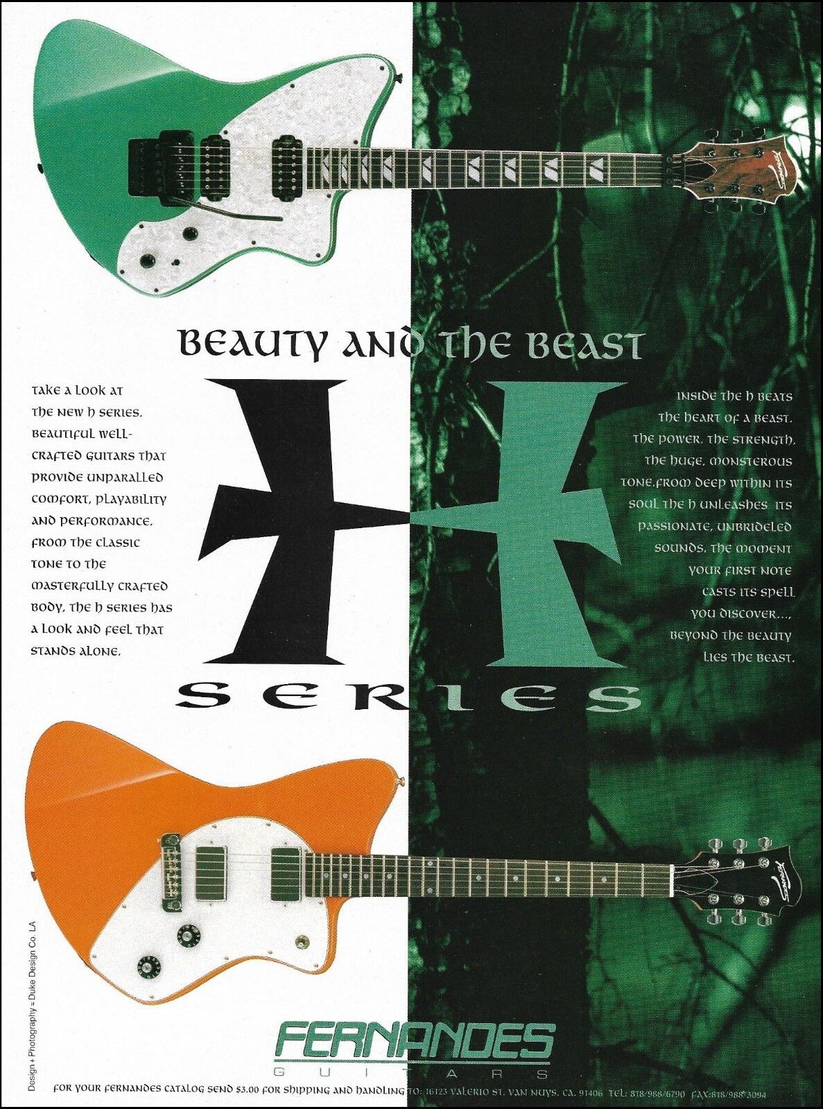 1996 Fernandes H Series original guitar advertisement 8 x 11 ad print