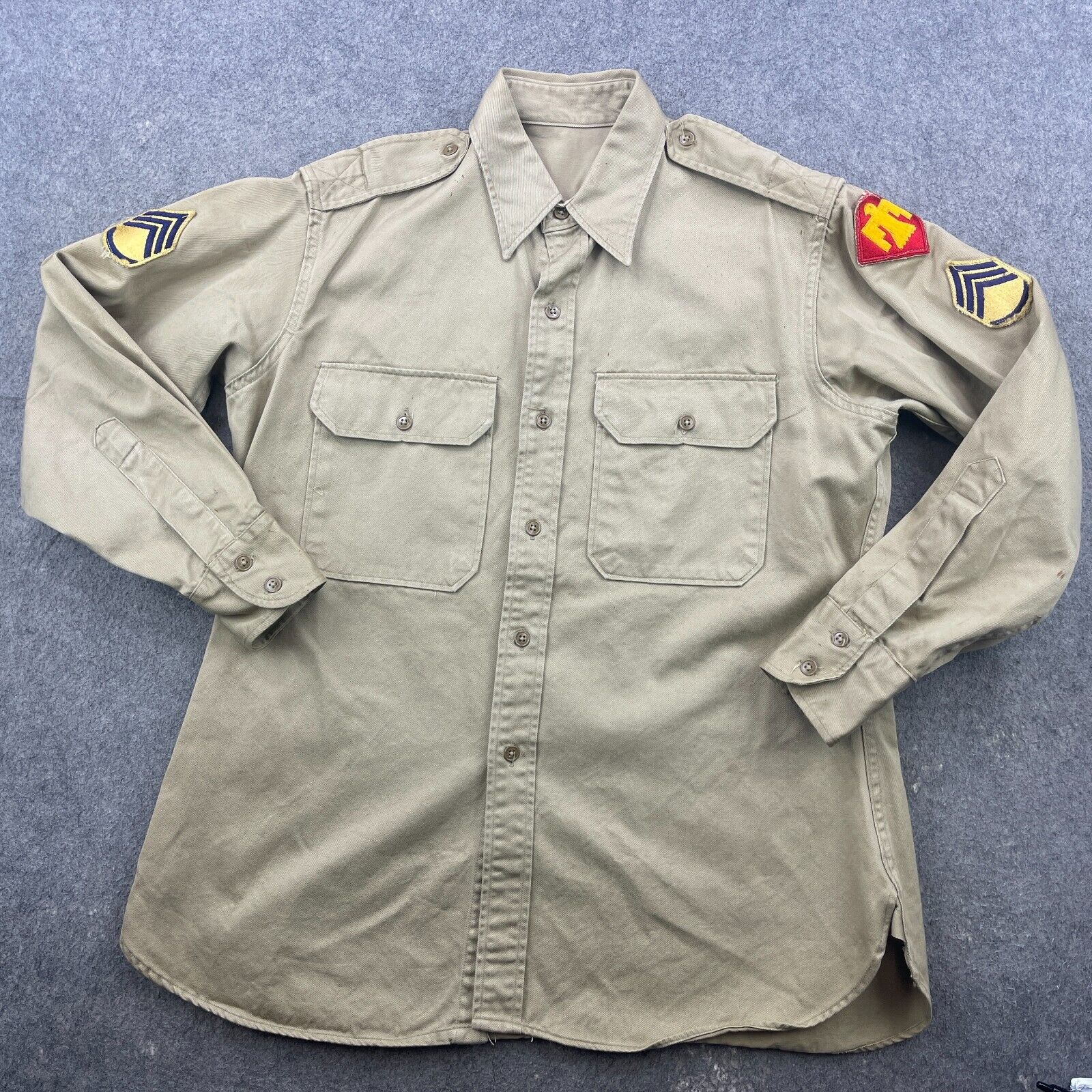 US Military Shirt Mens Army Korean War  1950s Long Sleeve Carlisle Patches