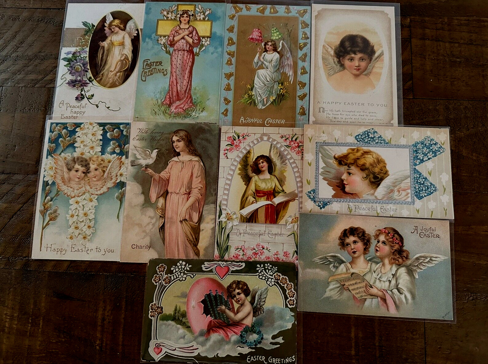 Beautiful ~Lot of 10 Vintage Easter Greetings Postcards all with Angels ~h764