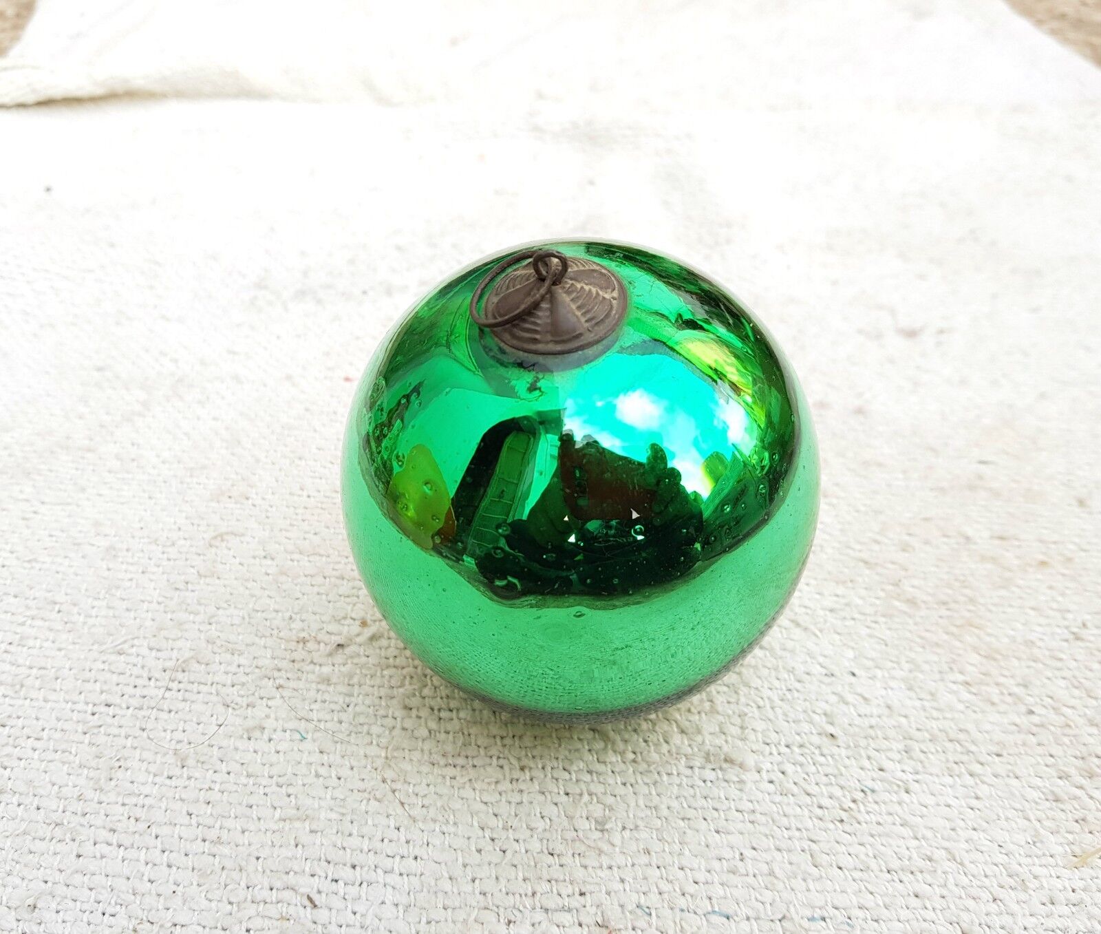 Antique Mint Green Glass German Kugel Christmas Ornament Decorative 3.25\
