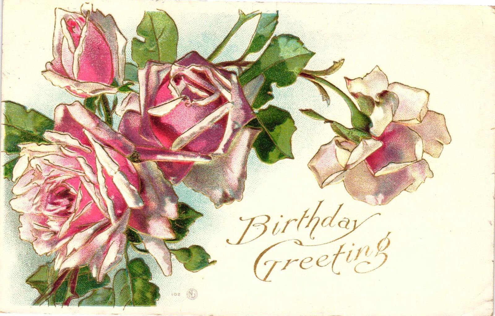 Vintage Postcard- BIRTHDAY GREETING, PINK ROSES