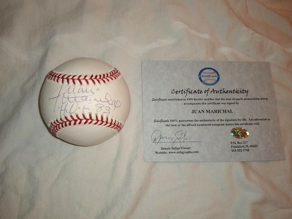 Juan Marichal Autographed Rawlings Major League Baseball With HOF 83 Sids Graphs