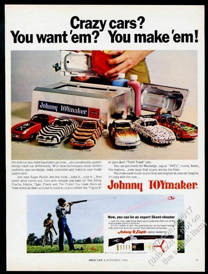 1968 Johnny Toymaker plastic toy car maker photo Johnny Eagle skeet shooter ad