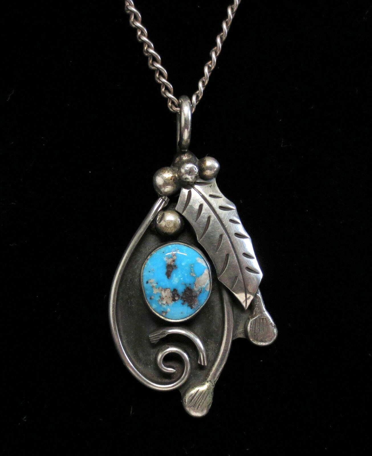 Navajo Sterling Silver Turquoise Pendant Necklace Roy Vandever 21.75\