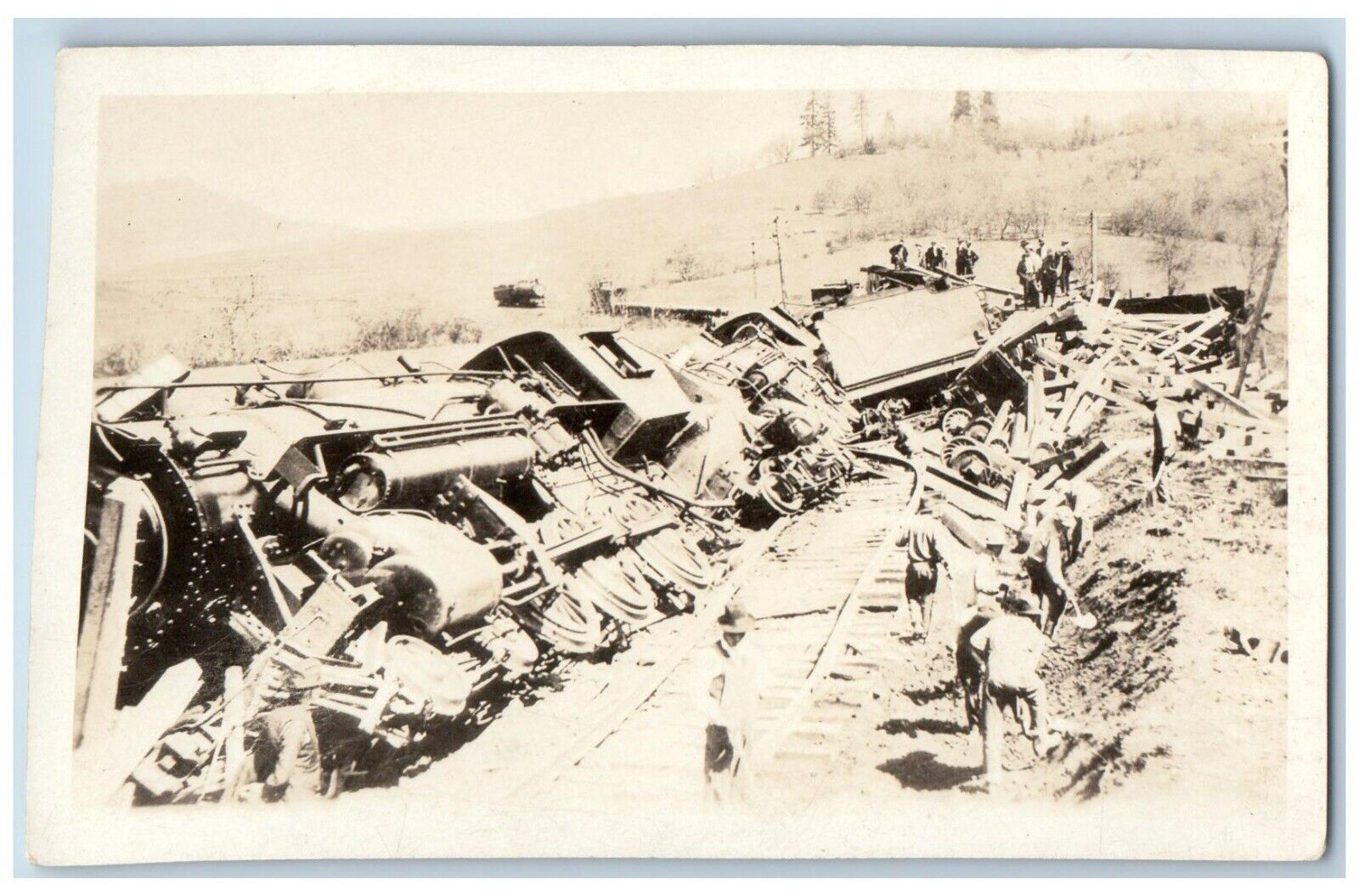 Locomotive Train Wreck Postcard RPPC Photo Railroad Accident c1910\'s Antique