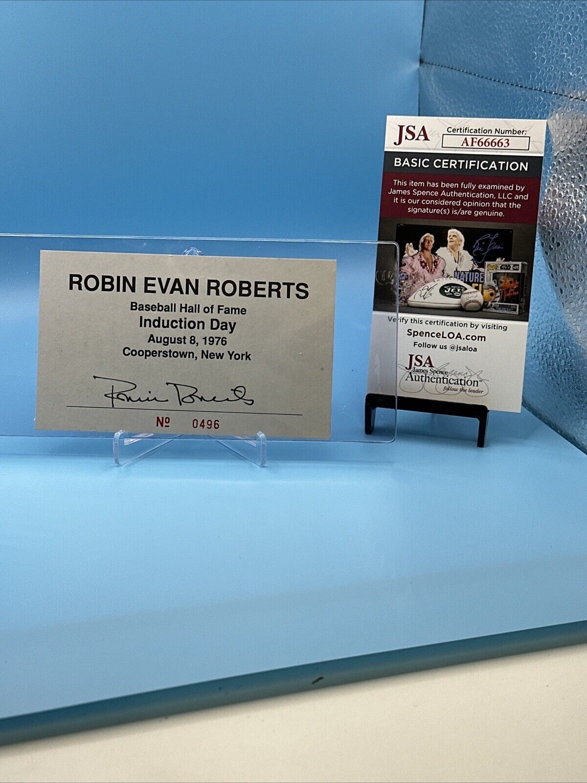 Robin Evan Roberts Signed 3x5 Card Philadelphia Phillies Autograph Auto Jsa