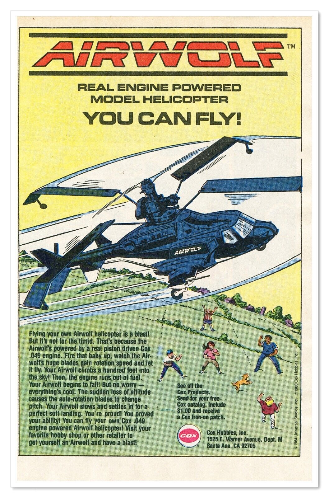 Cox Hobbies Airwolf Helicopter Vintage 1989 Full-Page Newsprint Magazine Ad