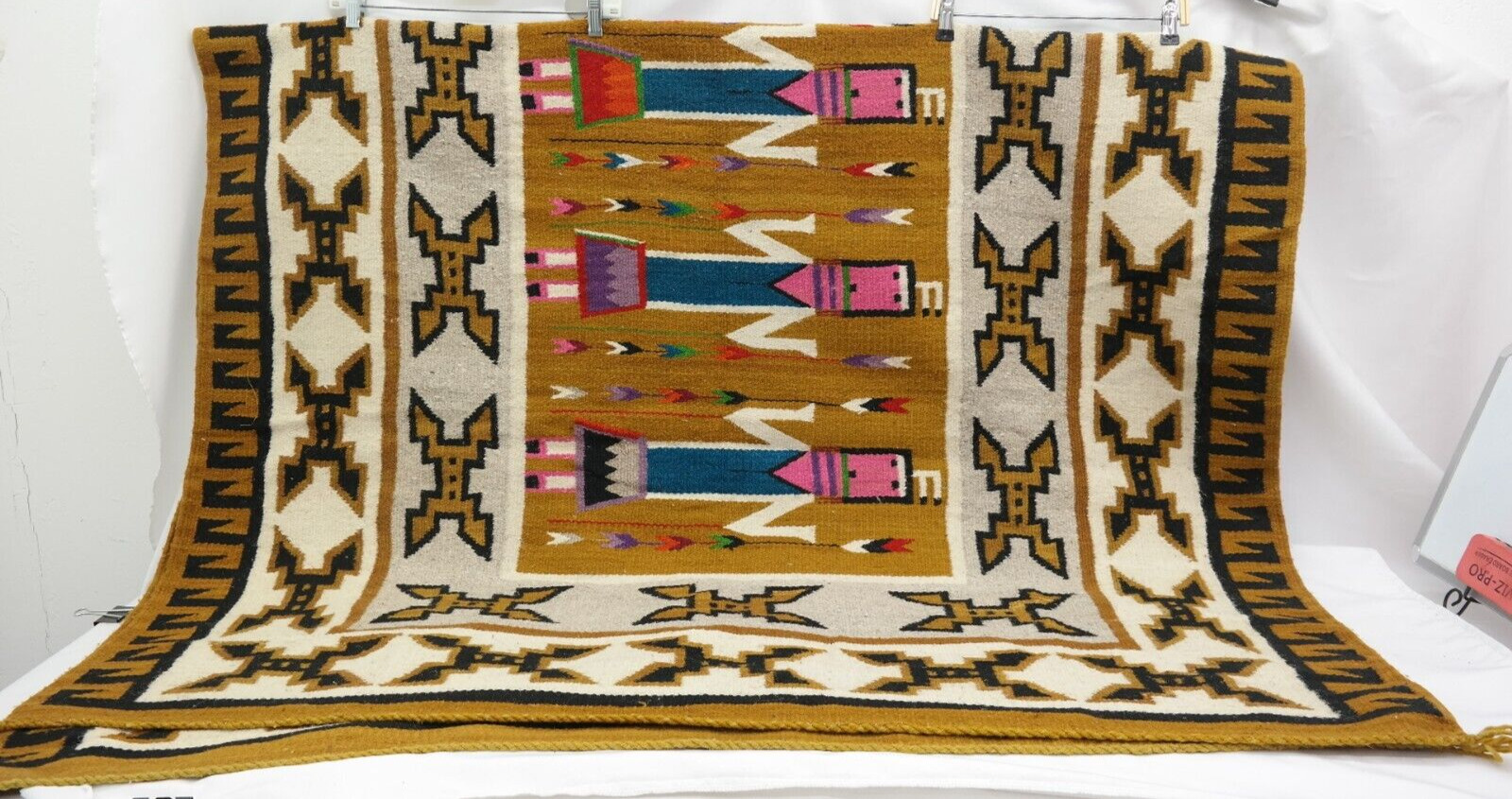 Vtg Native American Navajo Yei Figures Geometric Design Saddle Blanket 51 x 86\