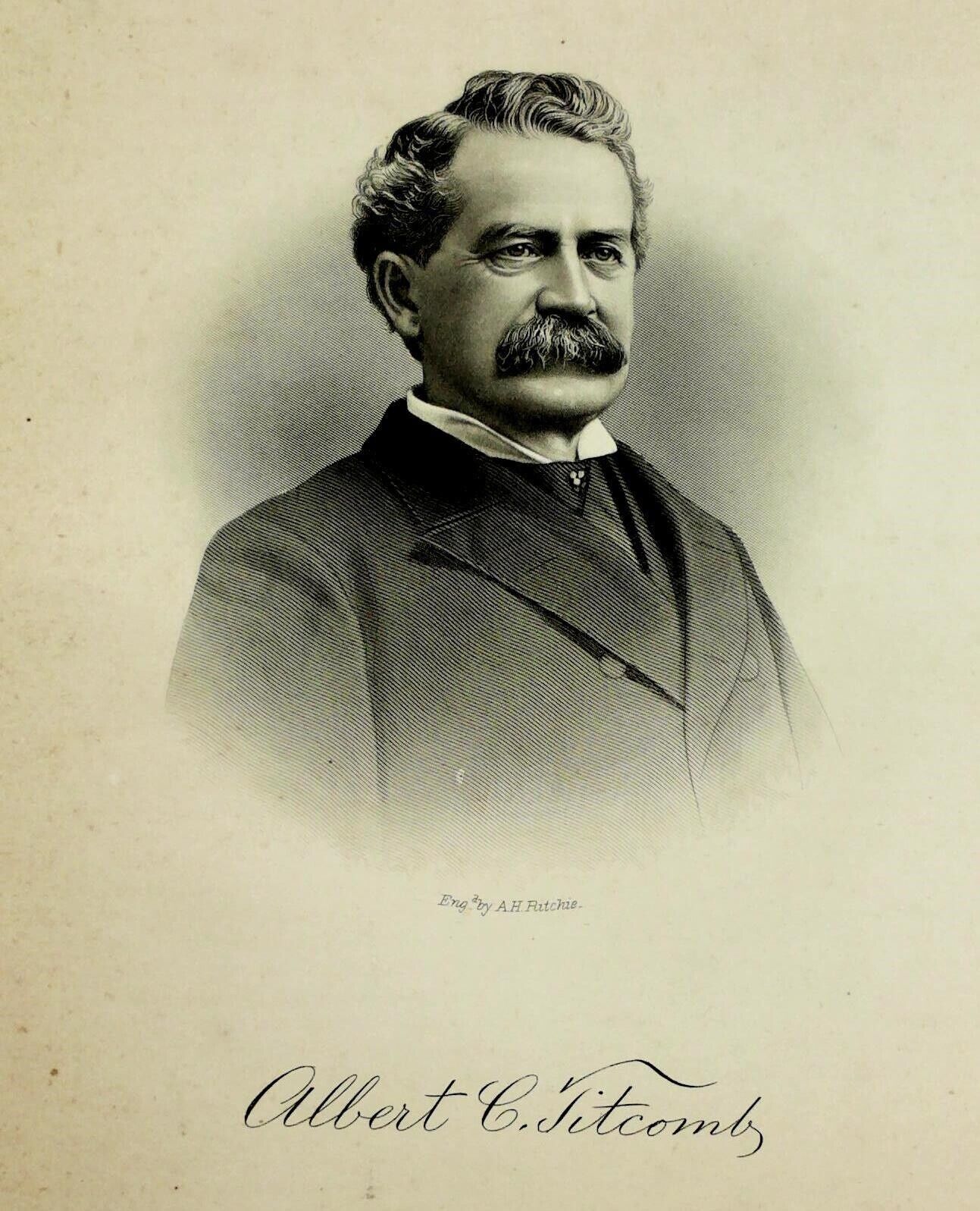 1888 Engraving Albert Cushing Titcomb Essex Newburyport Ma. History Genealogy