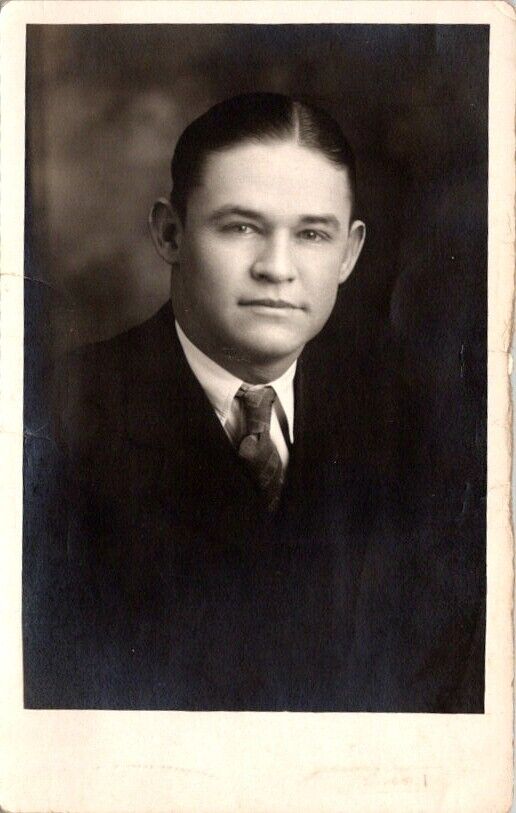 RPPC Postcard Young Man Wearing Black Business Suit and Tie c.1924-1949    20304