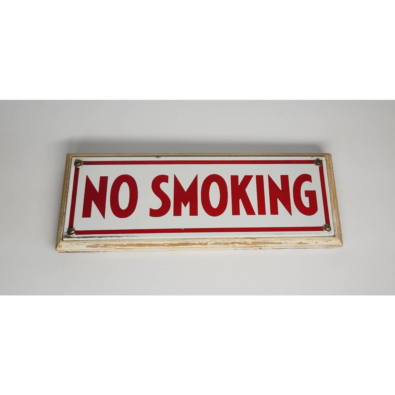 Antique Gas & Oil Porcelain No Smoking Sign - Red & White - Man Cave Decor