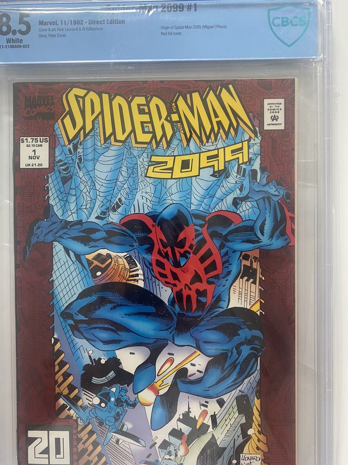 Spider-Man 2099 #1 1992, 1st Full App, Red FOIL Cover, CBcs 8.5 White Pages