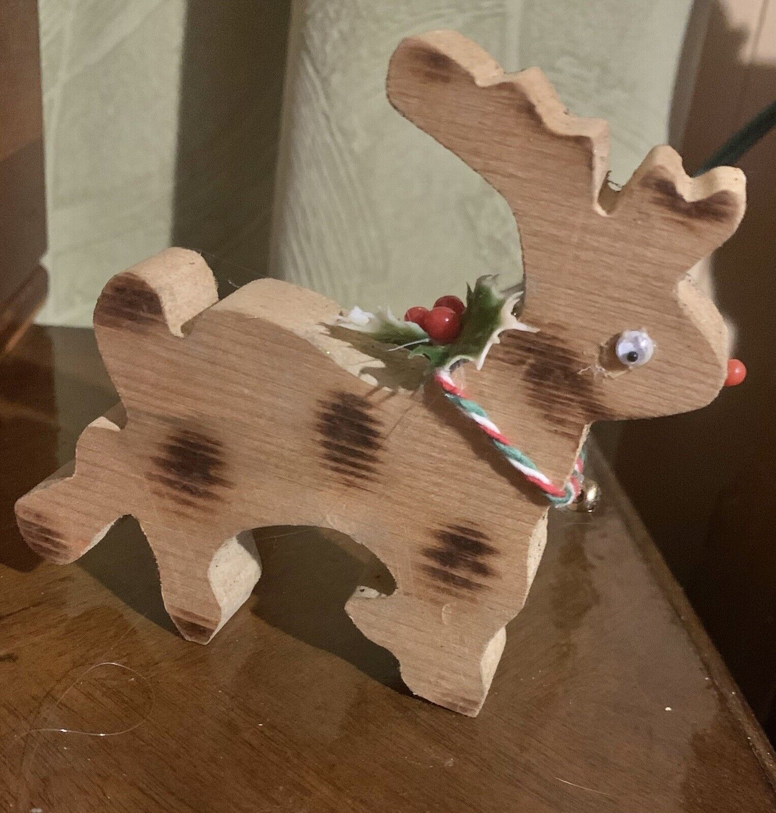 Vintage Handmade Wood Rudolph The Red Nose Reindeer