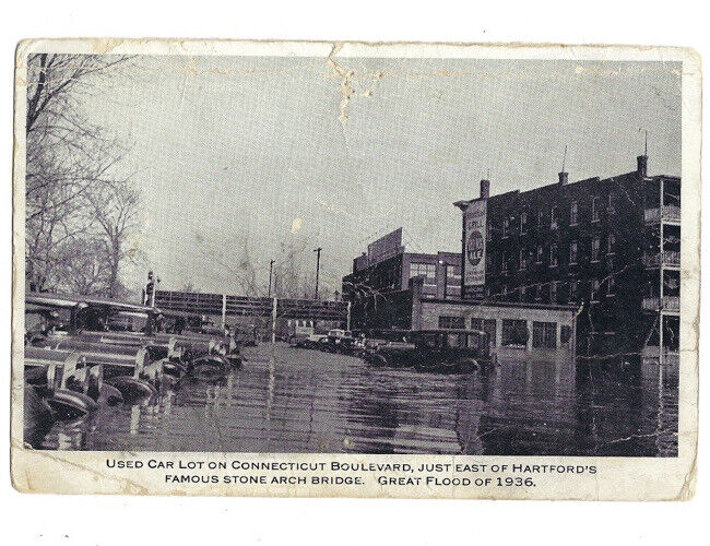 c1950s Used Car Lot Blvd Hartford Connecticut CT Great Flood 1936 