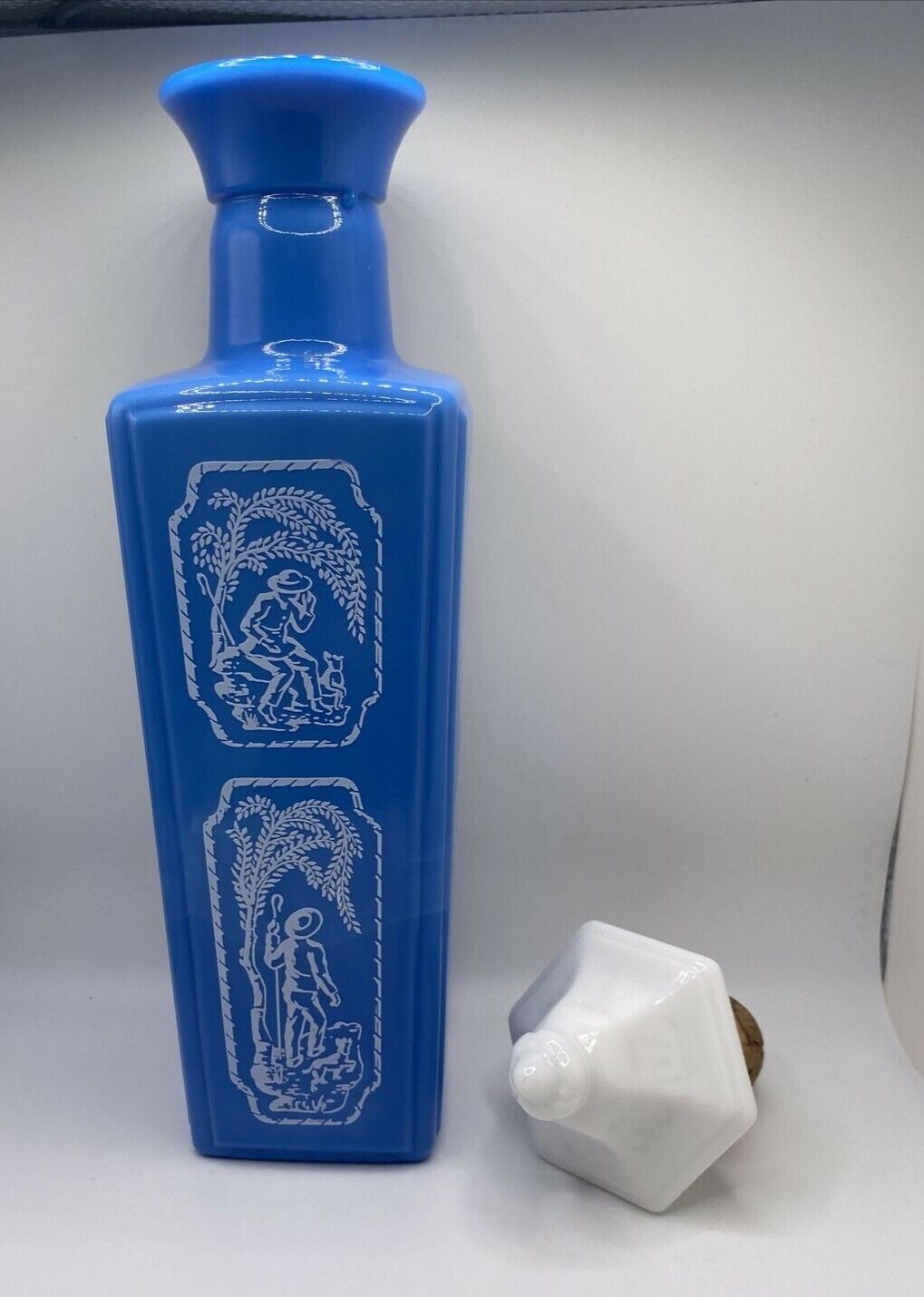 Vintage 1965 Jim Beam Blue and White Liquor Bottle with Lid and Original Cork. 