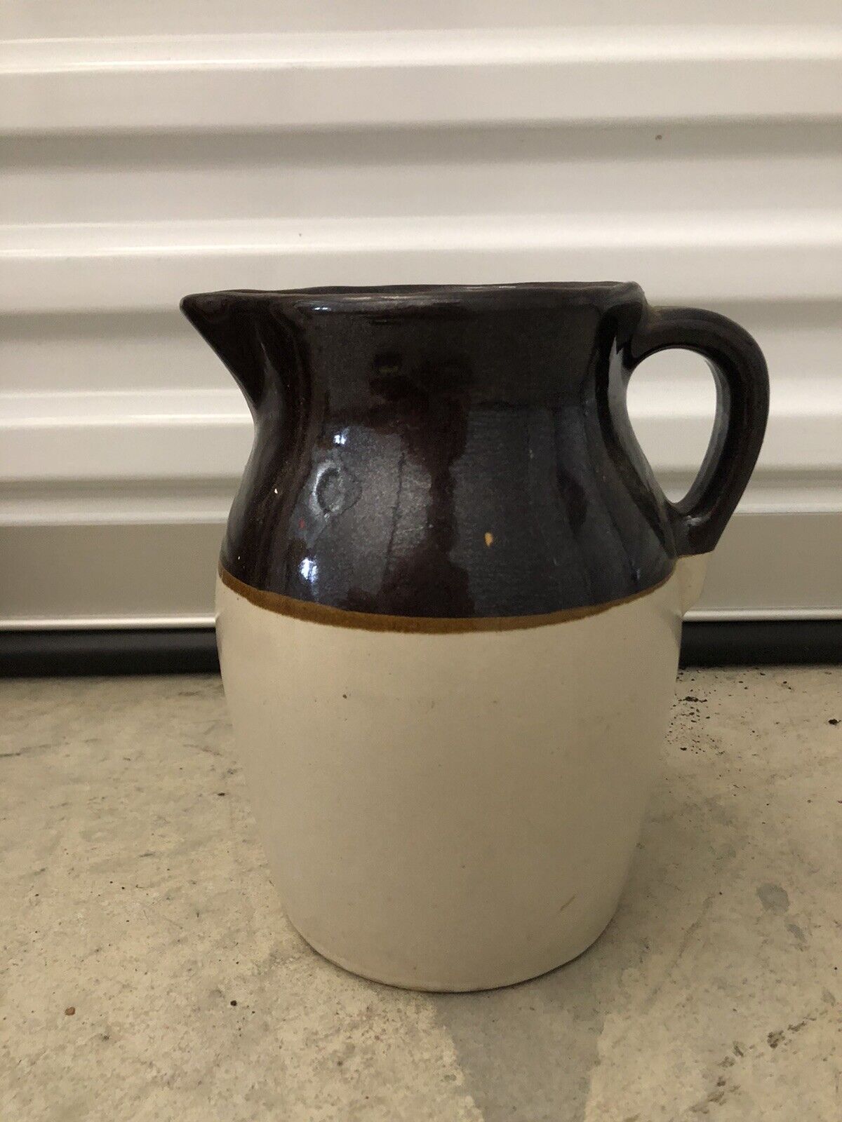 Open Crock Pitcher Brown Glazed Tan Primitive Farmhouse Country 8.5in Tall