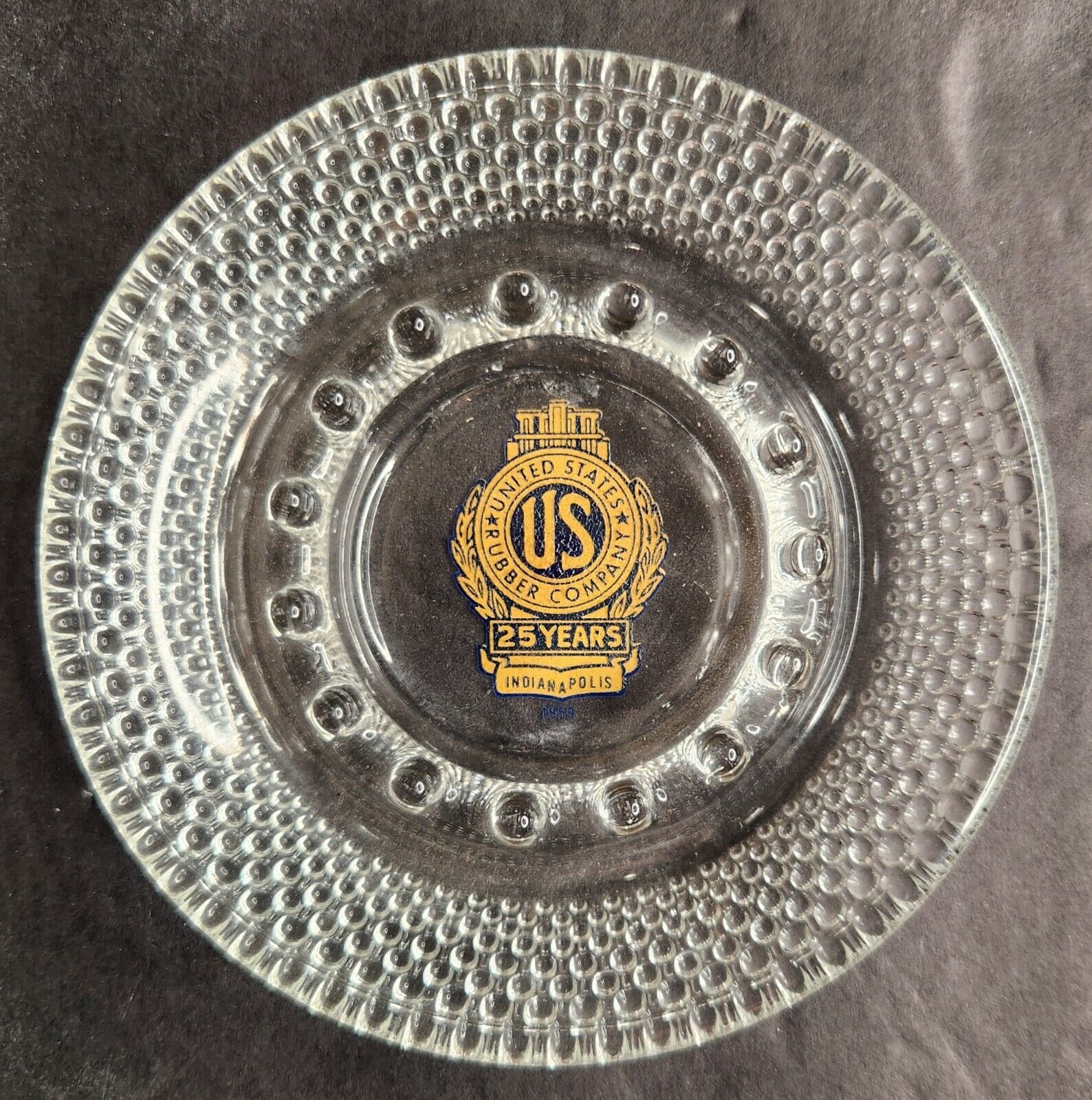 Vintage U.S. Rubber Company royal 25yrs Hobnail Glass Ashtray United States