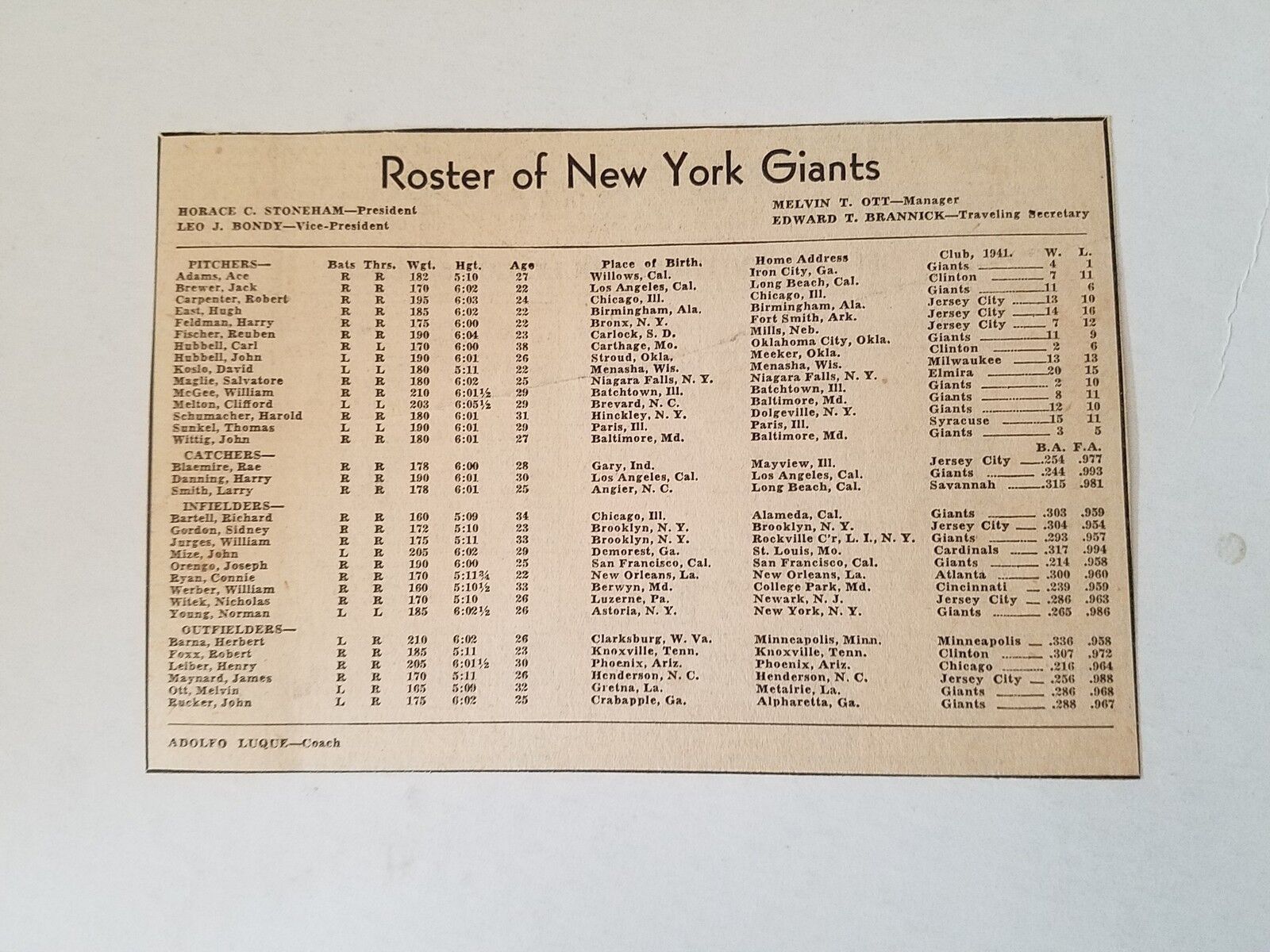 Giants 1969 Sunday Bulletin Team Panel Willie Mays Juan Marichal Gaylord Perry
