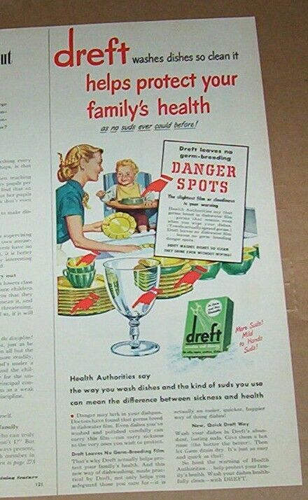 1949 print ad -Dreft dishwashing dish soap Artwork art mother family Advertising