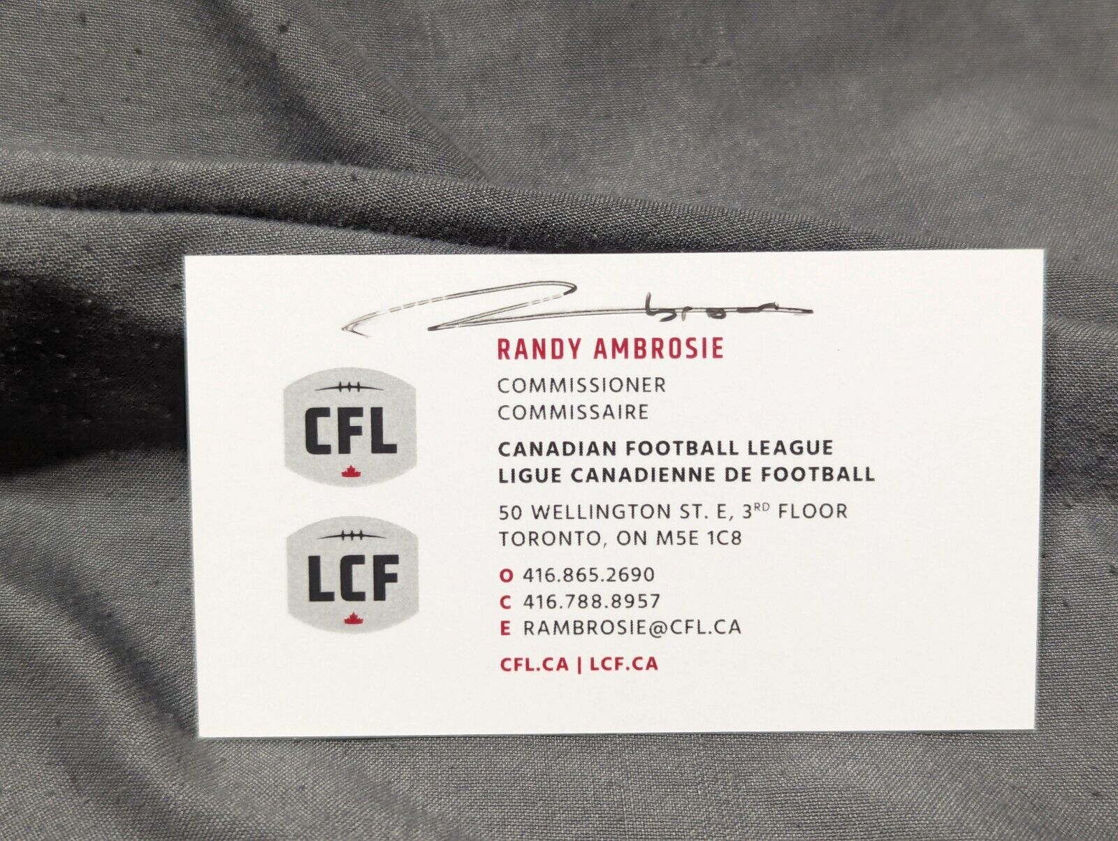 Randy Ambrosie Autograph Signed Business Card Commissioner CFL Canadian Football