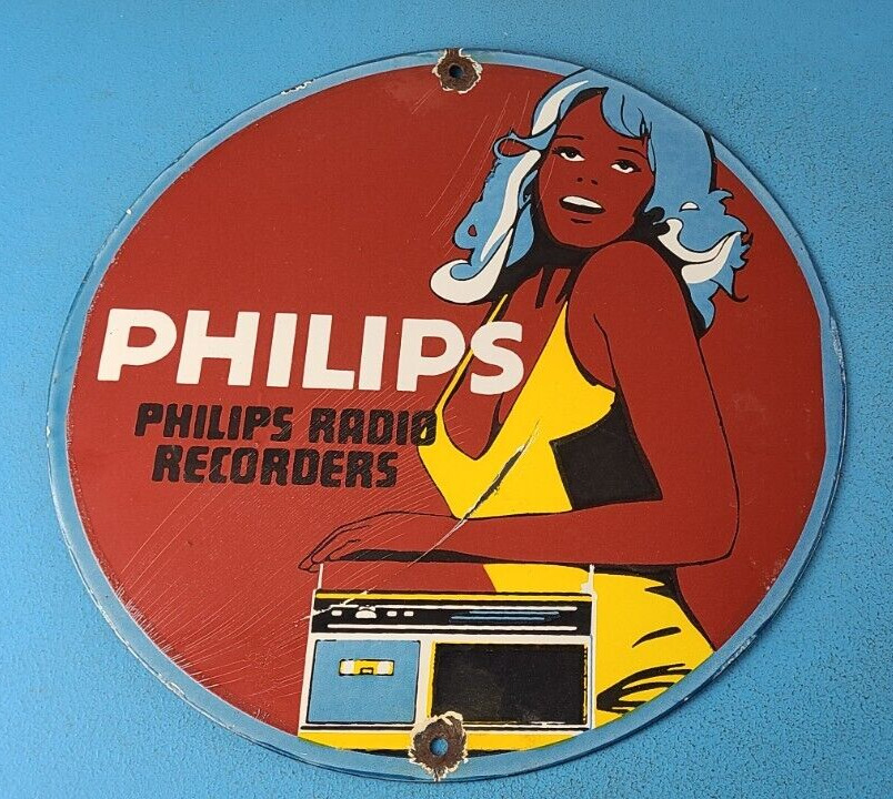 VINTAGE PHILIPS RADIO PORCELAIN STEREO RECORDER GAS SERVICE PUMP PLATE 12\
