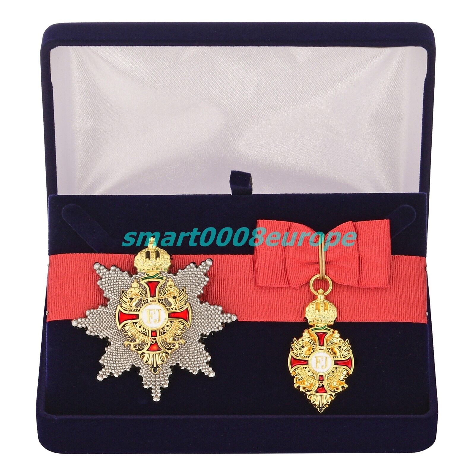 Badge and star of the Order of Franz Joseph in a gift box. Austria-Hungar. Repro